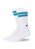Arvin Goods Tall Crew Sock White with Blue Stripes