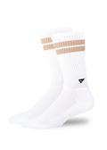 Arvin Goods Tall Crew Sock White with Brown Stripes