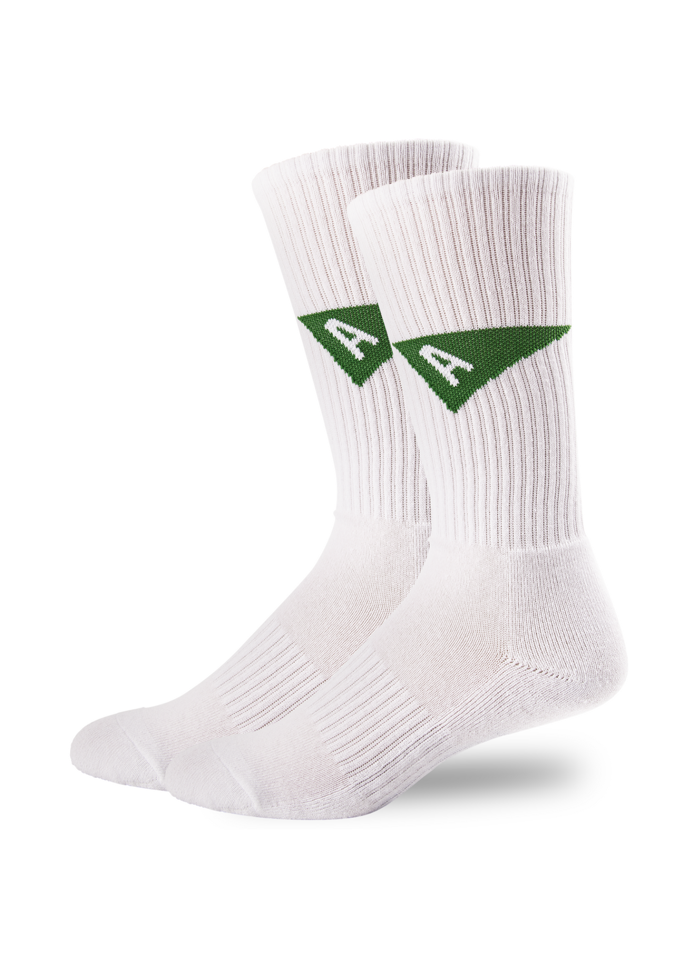 Arvin Goods Tall Crew Sock White with Green Arvin Flag Design