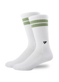 Arvin Goods Tall Crew Sock White with Green Stripes