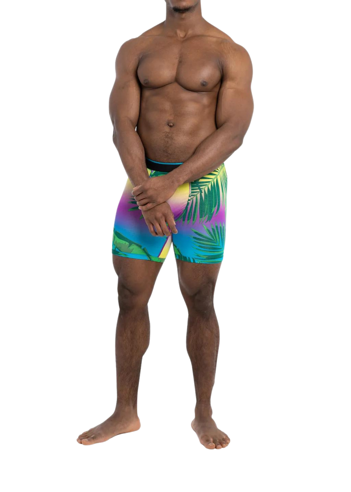Person wearing BN3TH Boxer Briefs with Vibrant Background and Fern Plants