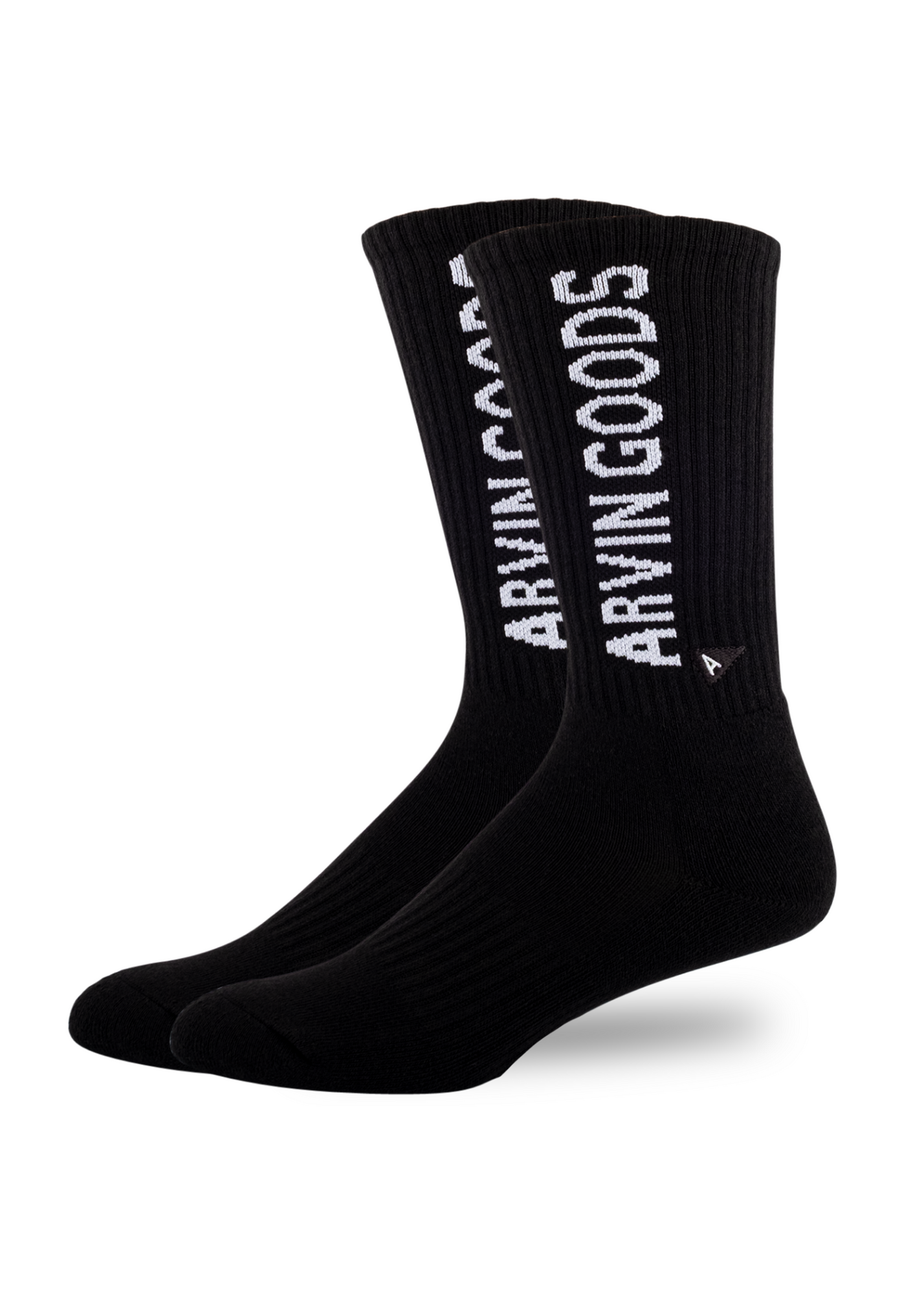 Arvin Goods Tall Crew Sock Black with Arvin Goods Lettering in White